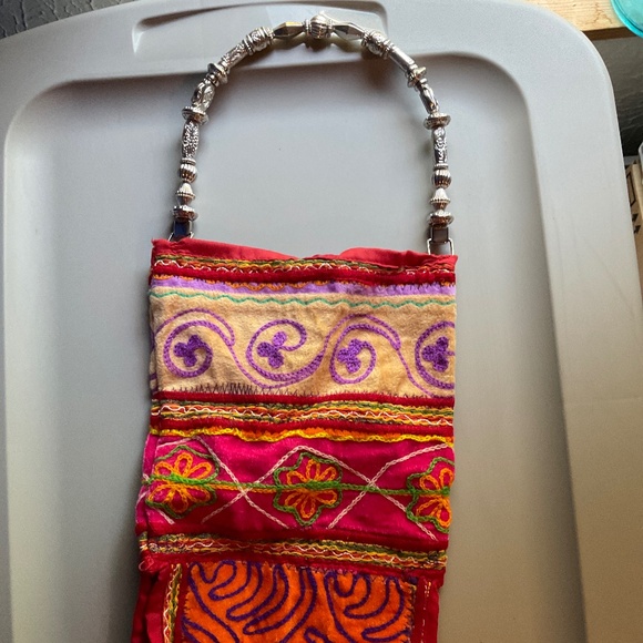 Hand Crafted Handbags - Handmade purse, 8x8 with button closure and metal handle.  W242